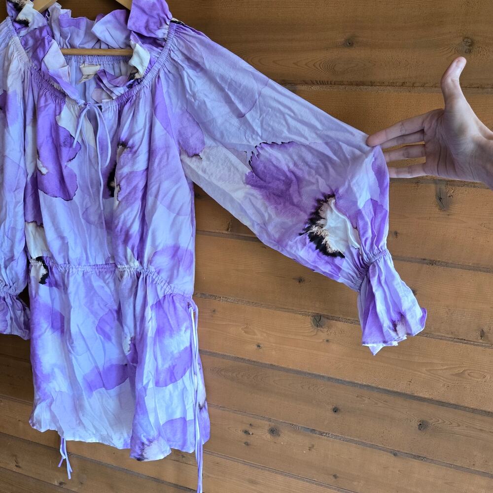 H&M Dress Mini Purple Flower Hour Ruffle Long Sleeve Boho Feminine Preppy Boho - Picture 5 of 5